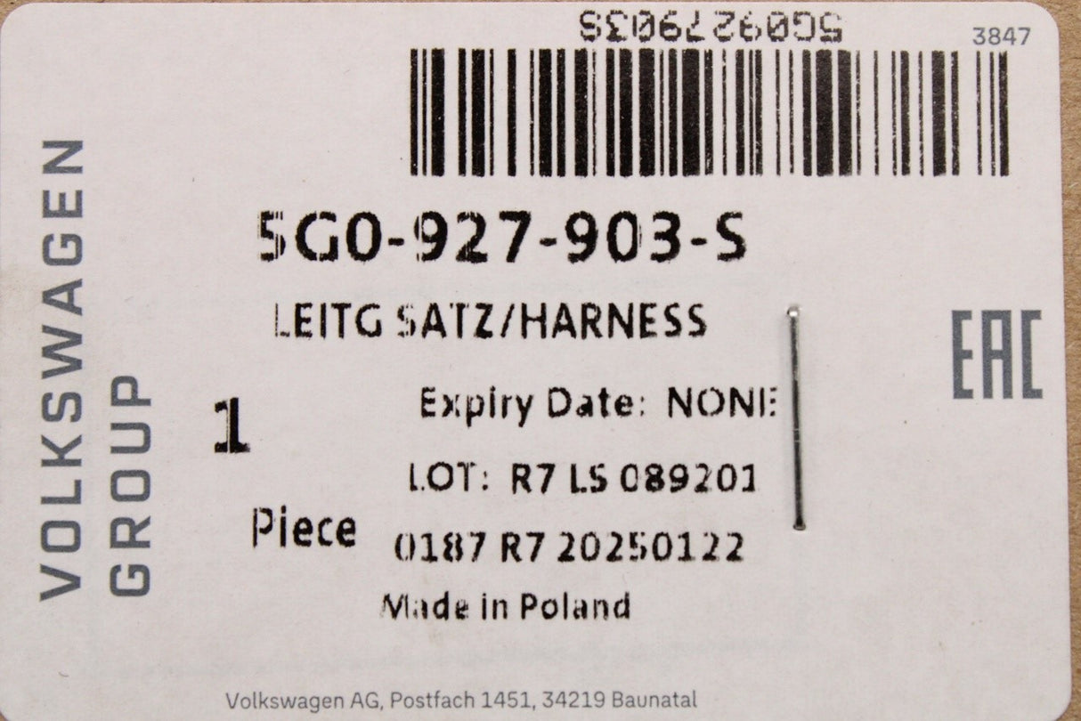 VW Audi Skoda SEAT front ABS speed sensor wiring (left) 5G0927903S