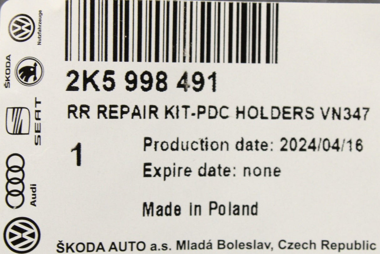 VW Caddy 2016-21 rear bumper parking sensor brackets 2K5998491