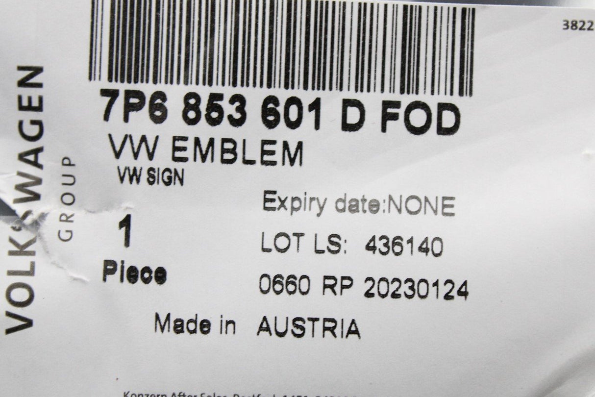 VW Touareg 15-18 Up! 17-on front VW badge emblem (150MM) 7P6853601D FOD