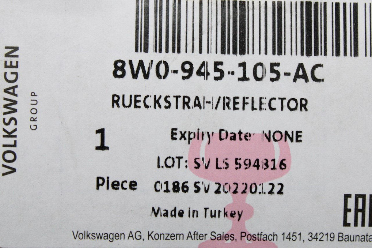 Audi A4 A5 2016-on rear bumper reflector lens (left, outer) 8W0945105AC