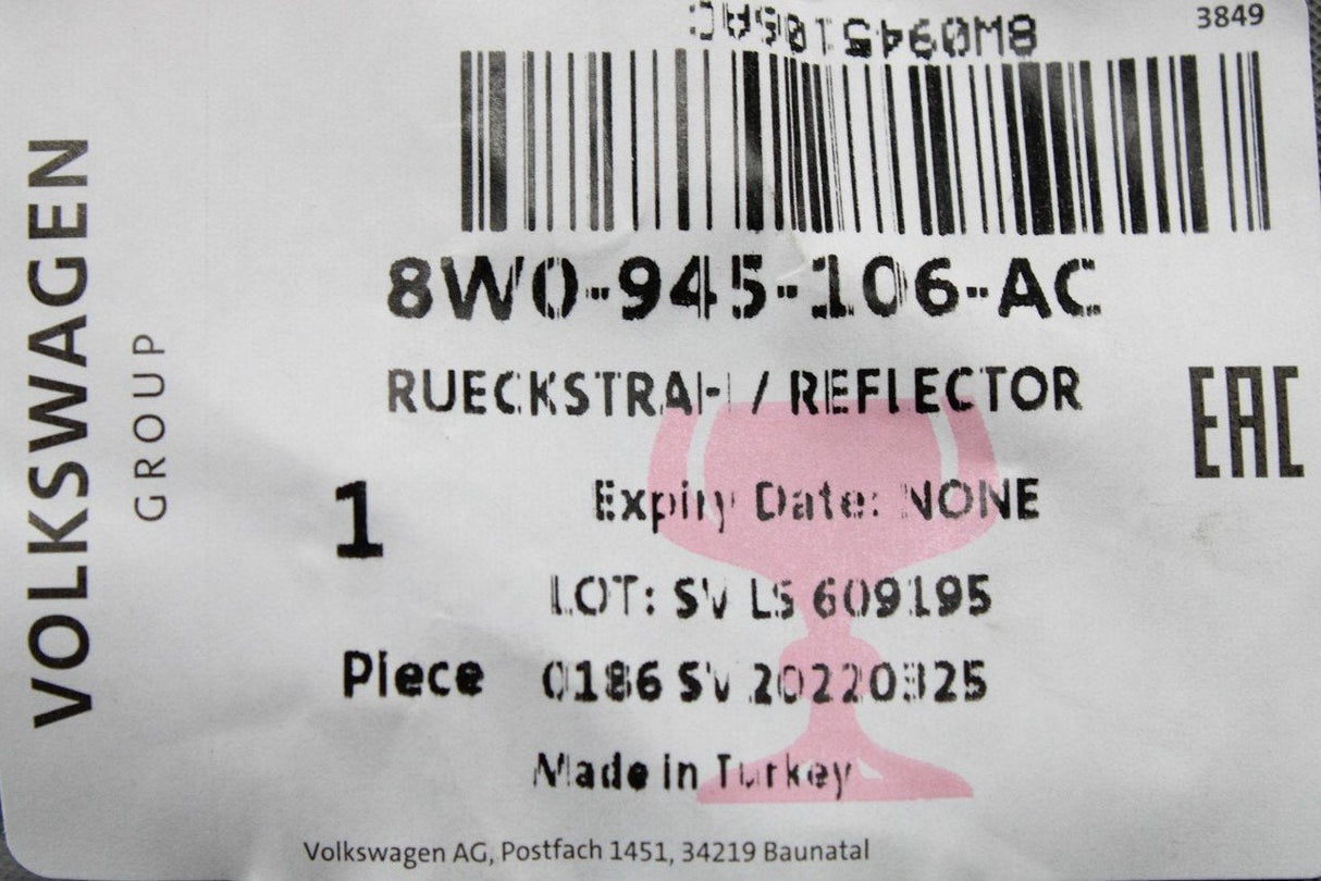 Audi A4 A5 2016-on rear bumper reflector lens (right, outer) 8W0945106AC