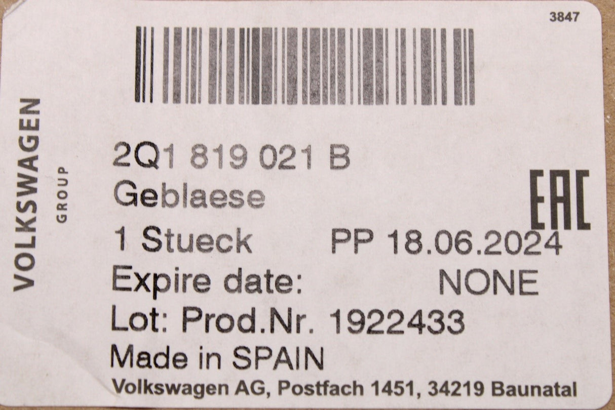 VW Polo 18-on Taigo 22-on SEAT Ibiza Arona heater fan (LHD) 2Q1819021B