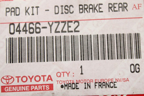 Toyota Avensis Corolla Verso brake pads (rear) 04466-YZZE2