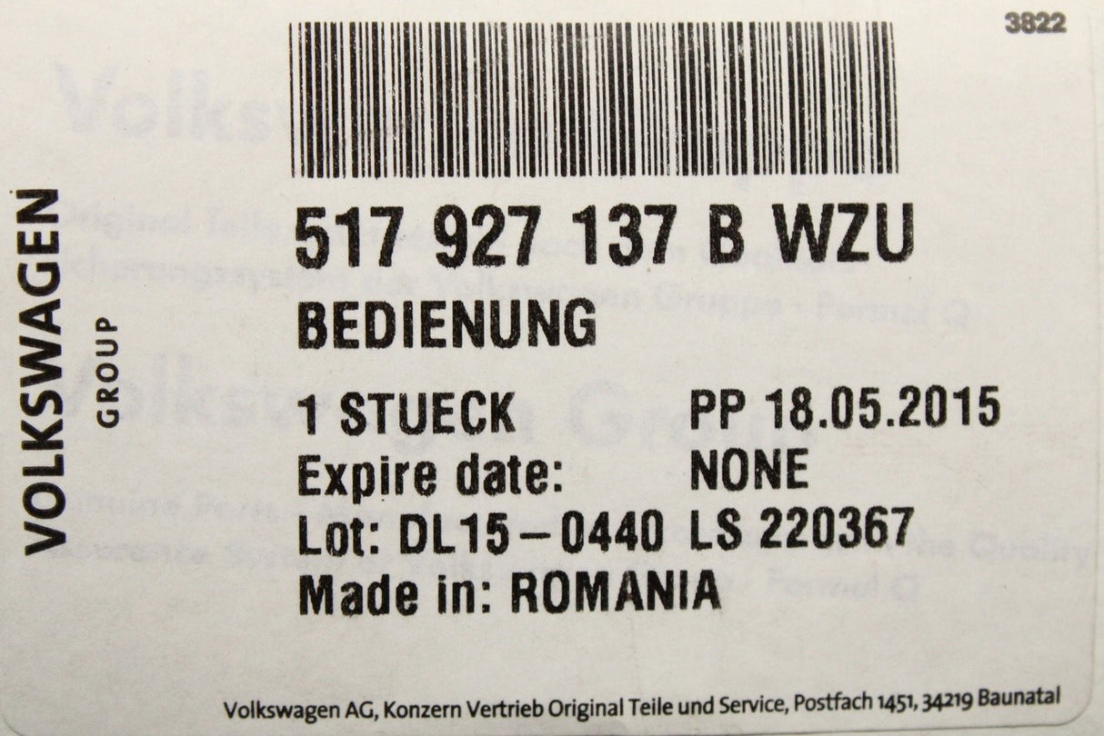 VW Golf Sportsvan 2014-2020 stop-start control buttons 517927137B WZU