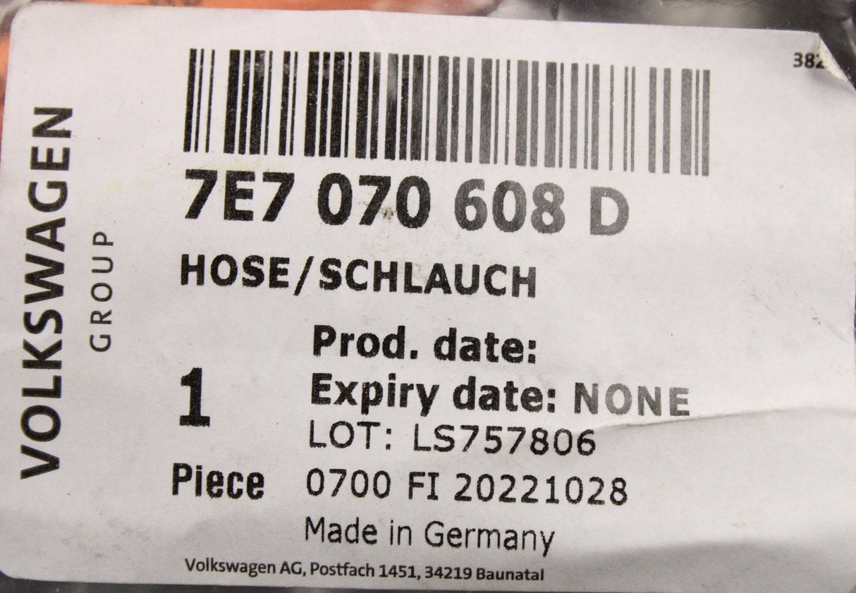 VW California T5.1 T6 T6.1 gas supply pressure hose 7E7070608D