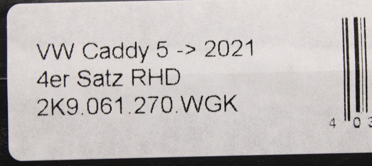 VW Caddy V 2020-on textile floor mat set (x4) 2K9061270 WGK