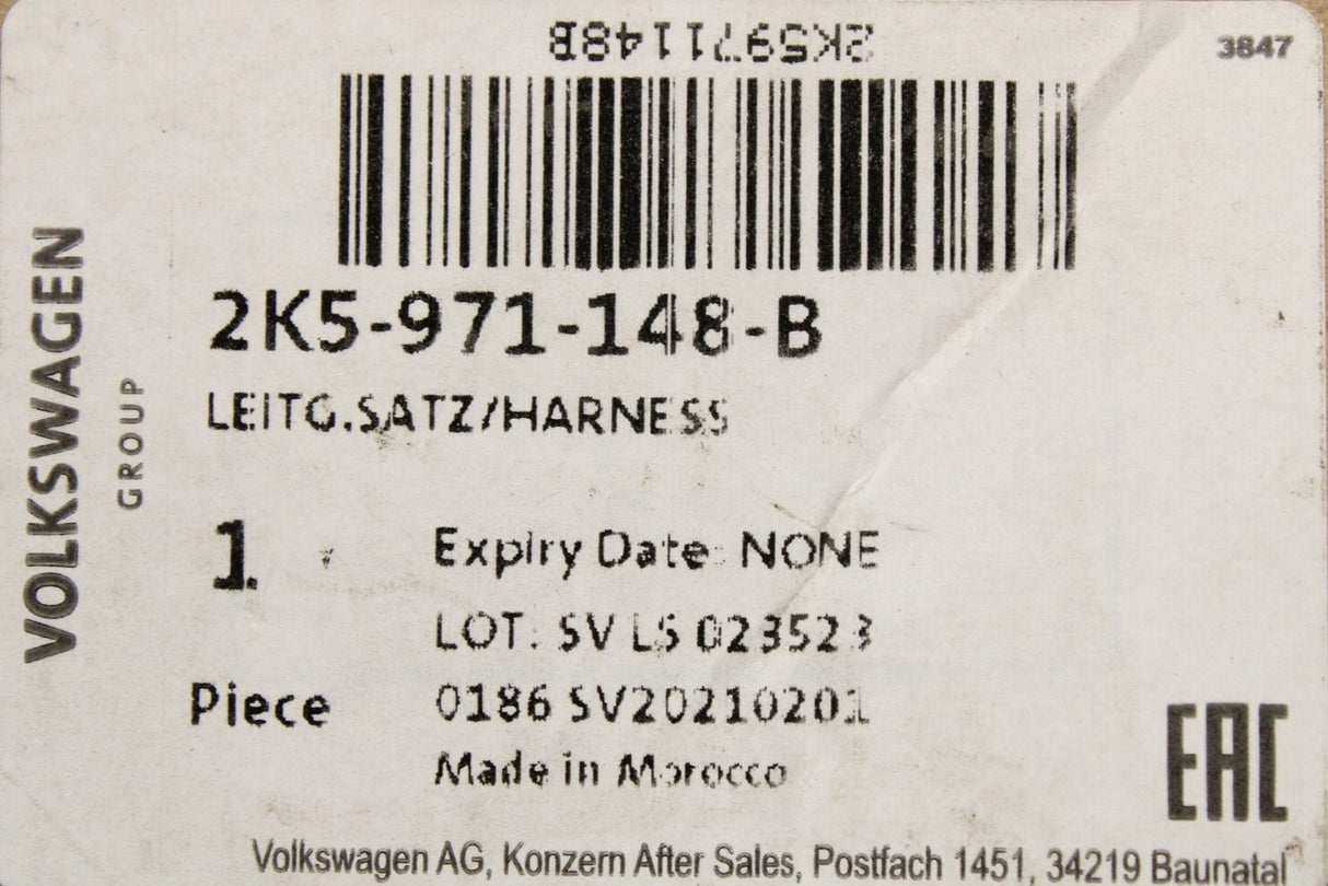 VW Caddy 2016-2020 tailgate wiring harness (right) 2K5971148B