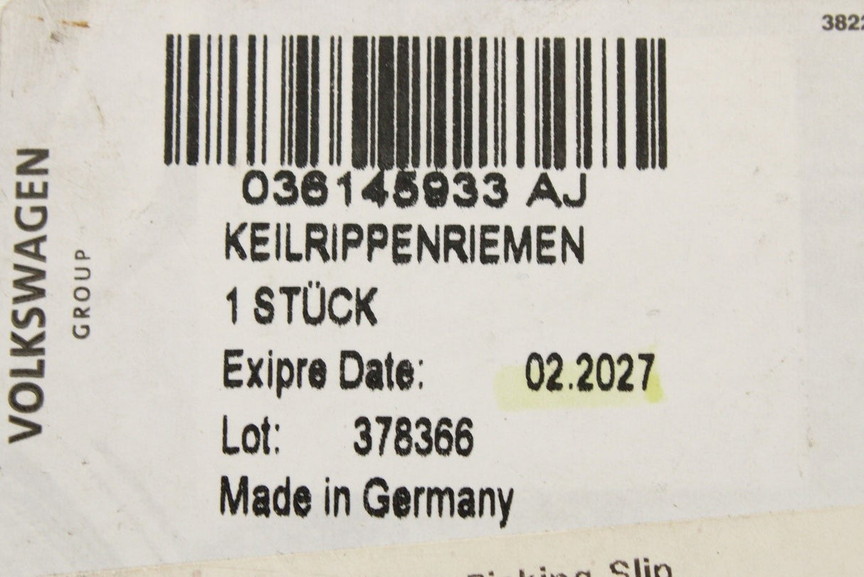 VW Audi Skoda SEAT 1.4 1.6 petrol auxiliary poly-V belt 036145933AJ