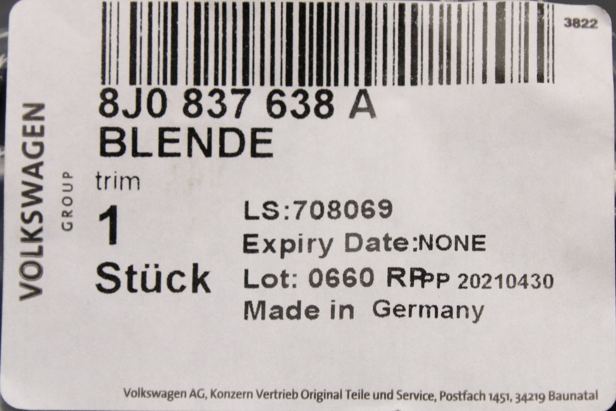 Audi TT TTS TTRS 2007-2014 exterior door trim (right) 8J0837638A