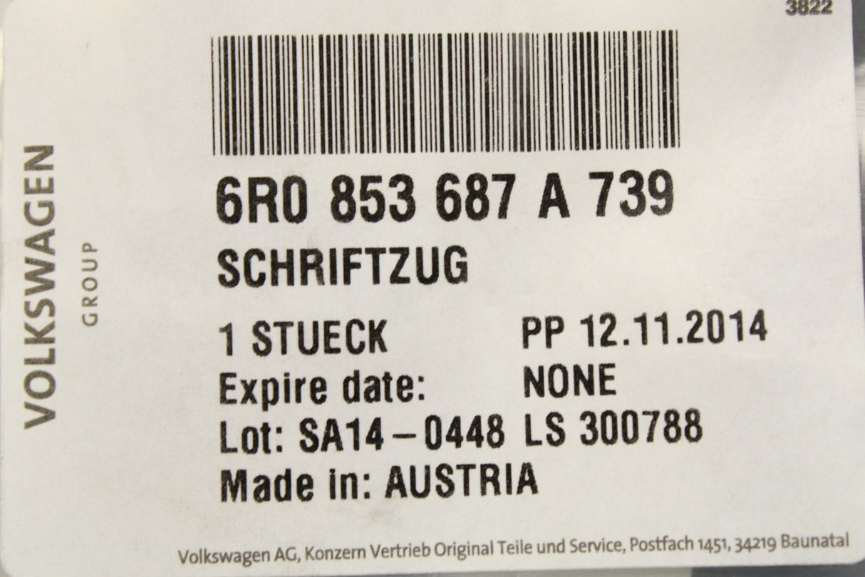 VW Polo 6R 2010-2014 'polo' badge emblem (rear) 6R0853687A 739
