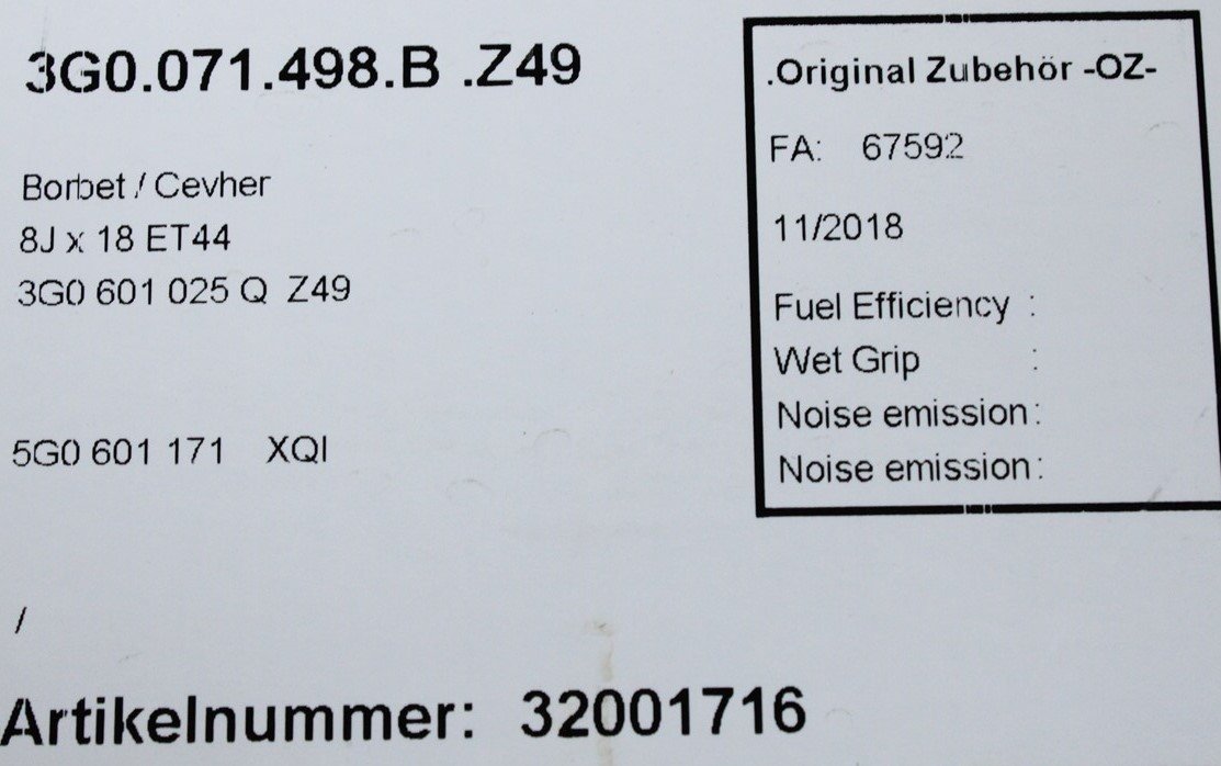 VW Passat B8 2016-On 18" Monterey alloy wheels (set of 4) 3G0071498B Z49