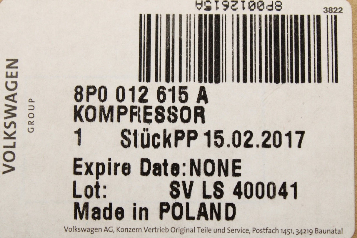 VW Audi Skoda SEAT 12v socket tyre inflator compressor 8P0012615A