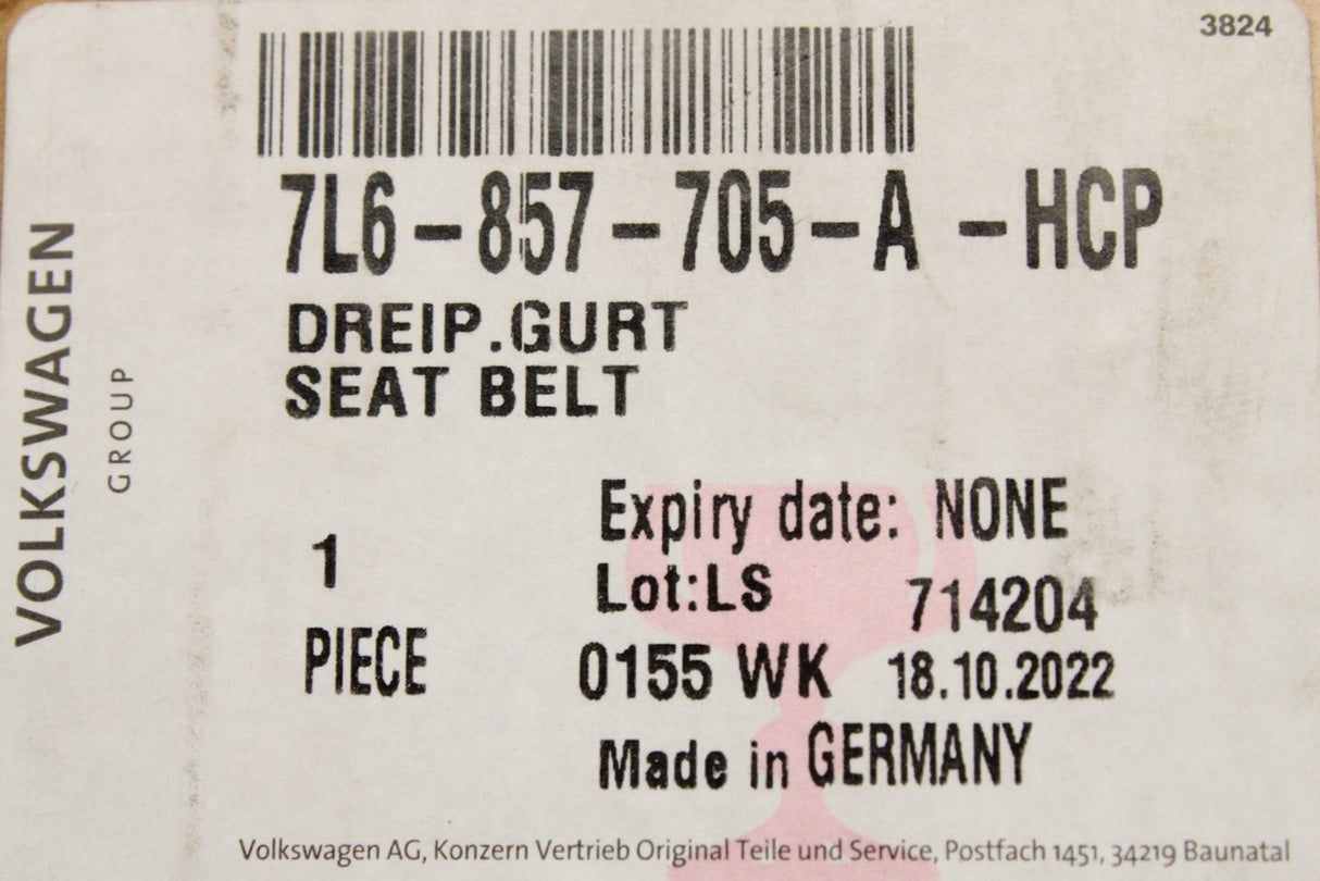 VW Touareg 2003-2010 front seat safety belt (left) 7L6857705 HCP