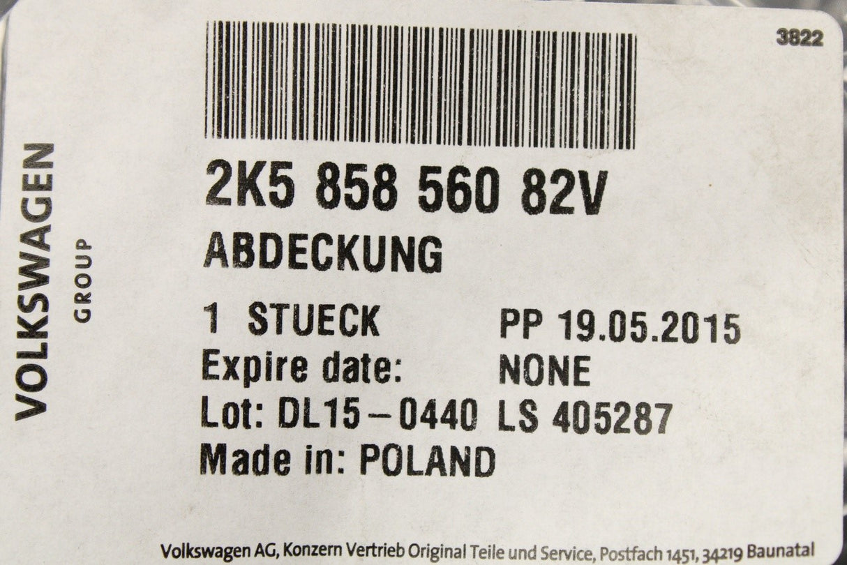 VW Caddy 2016-2020 upper steering column trim 2K5858560 82V