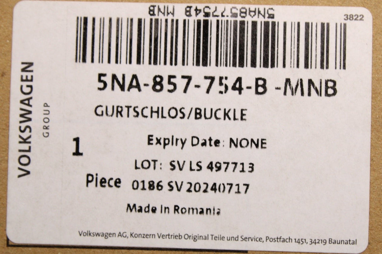 VW Tiguan Audi Q3 RSQ3 rear seat belt buckle (right) 5NA857754B MNB