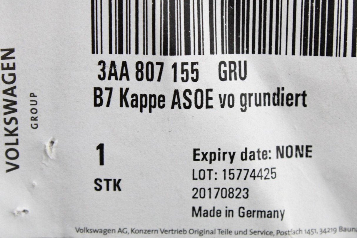 VW Passat B7 11-15 front bumper towing eye cover (primed) 3AA807155 GRU