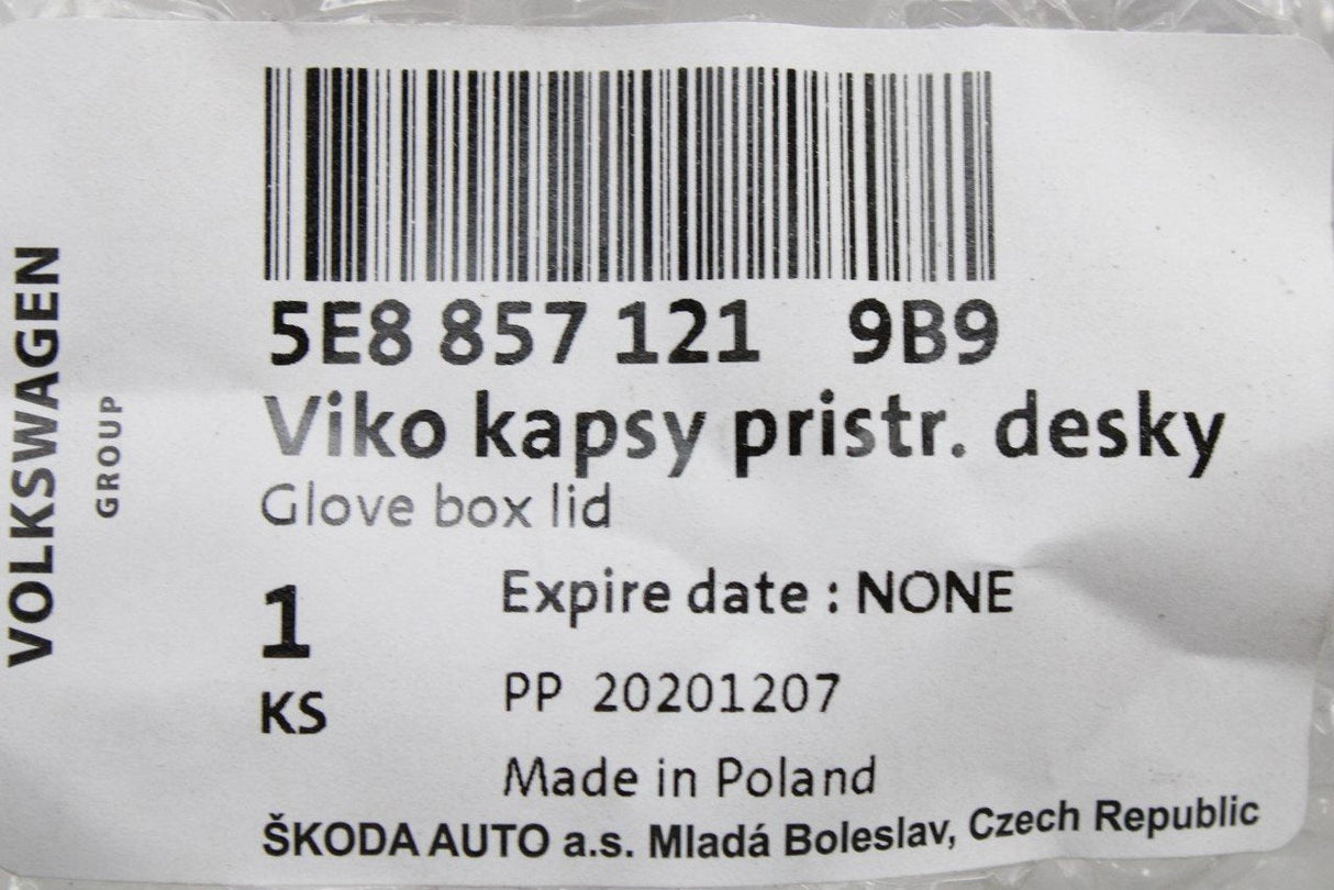 Skoda Octavia 2020-On glove box door lid cover RHD (black) 5E8857121 9B9