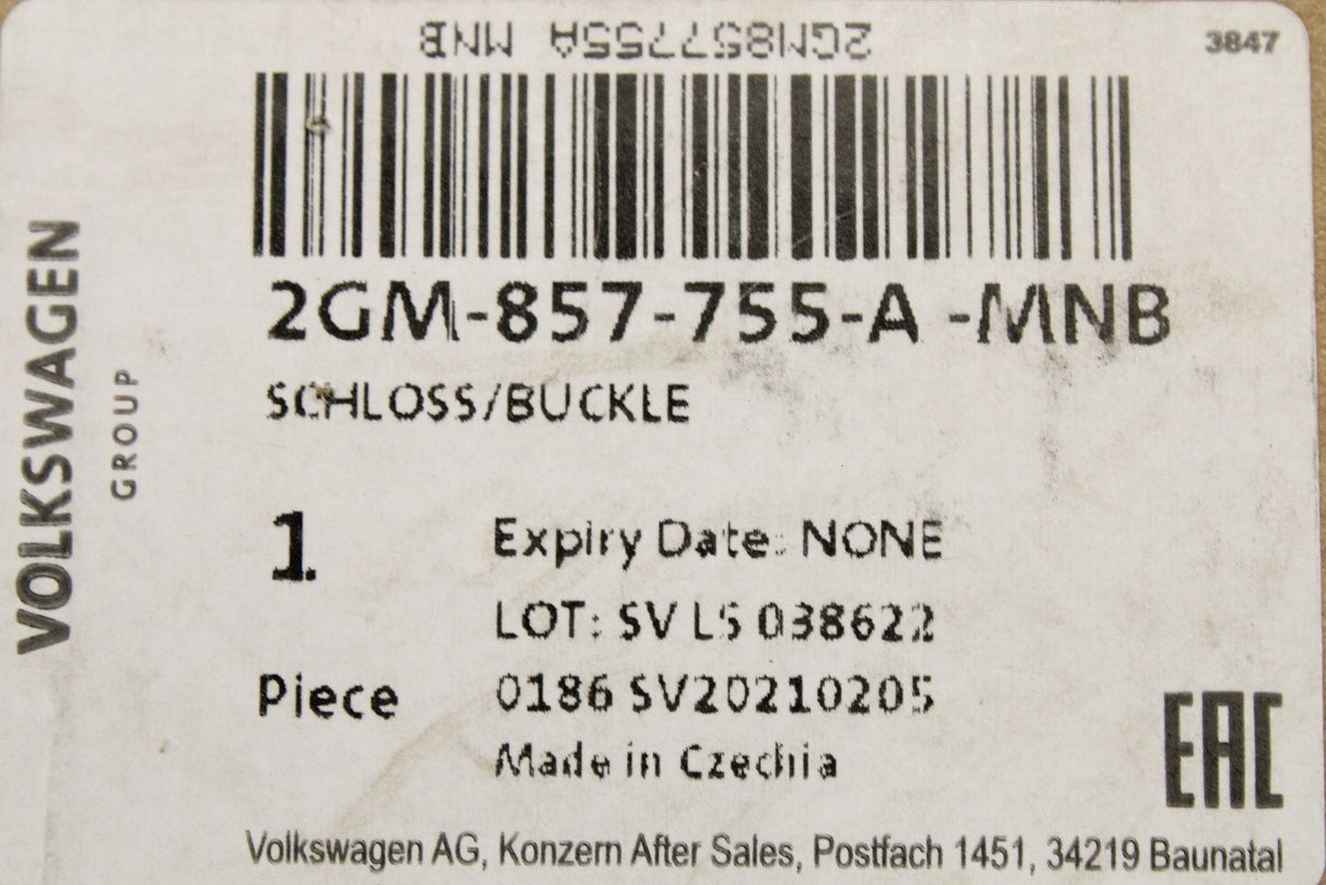 VW T-Cross 2019-on front seat belt buckle (right)  2GM857755A MNB