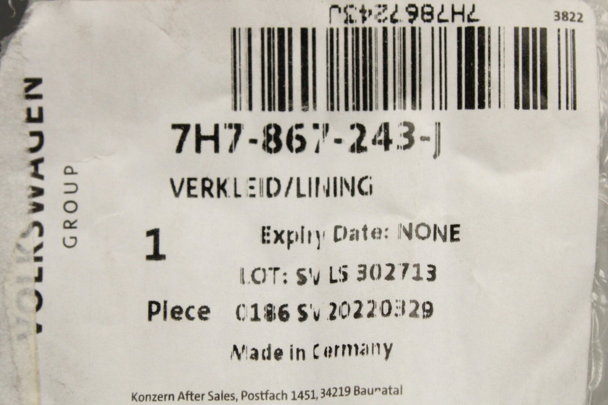 VW Transporter T5 T5.1 T6 T6.1 upper b-pillar trim (left) 7H7867243J