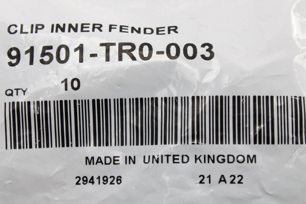 Honda inner fender clip (x10) 91501-TR0-003