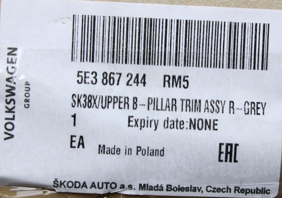 Skoda Octavia 2020-Onward upper B pillar trim right (grey) 5E3867244 RM5