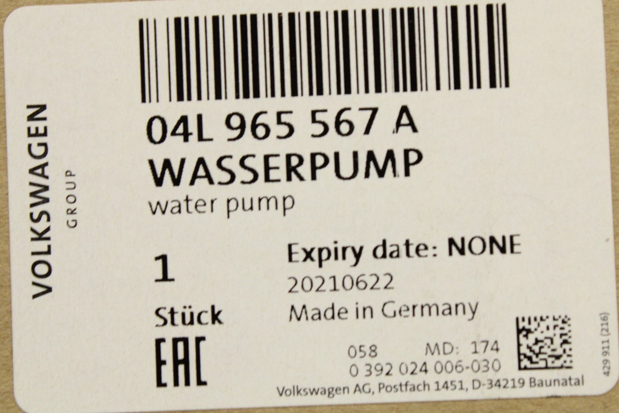 VW Audi Skoda SEAT CUPRA 1.0 TSI 2.0 TDI coolant water pump 04L965567A