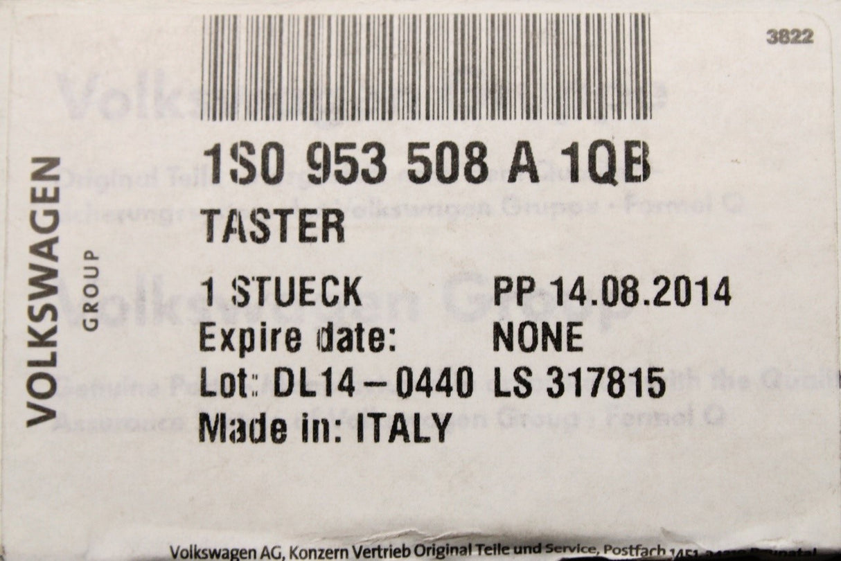 VW Up! SEAT Mii 2012-2024 tyre pressure reset push button 1S0953508A 1QB