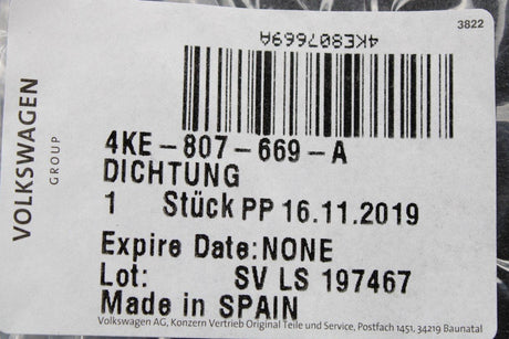 Audi E-Tron 2019-on bumper carrier seal x2 (rear) 4KE807669A