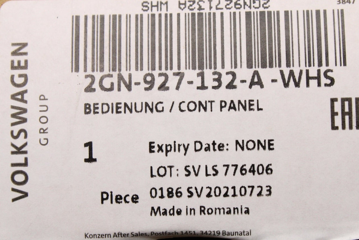 VW T-Cross 2019-on hazard switch control panel 2GN927132A WHS