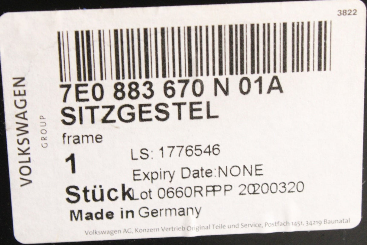 VW Transporter T6 T6.1 bench seat base frame (right) 7E0883670N 01A