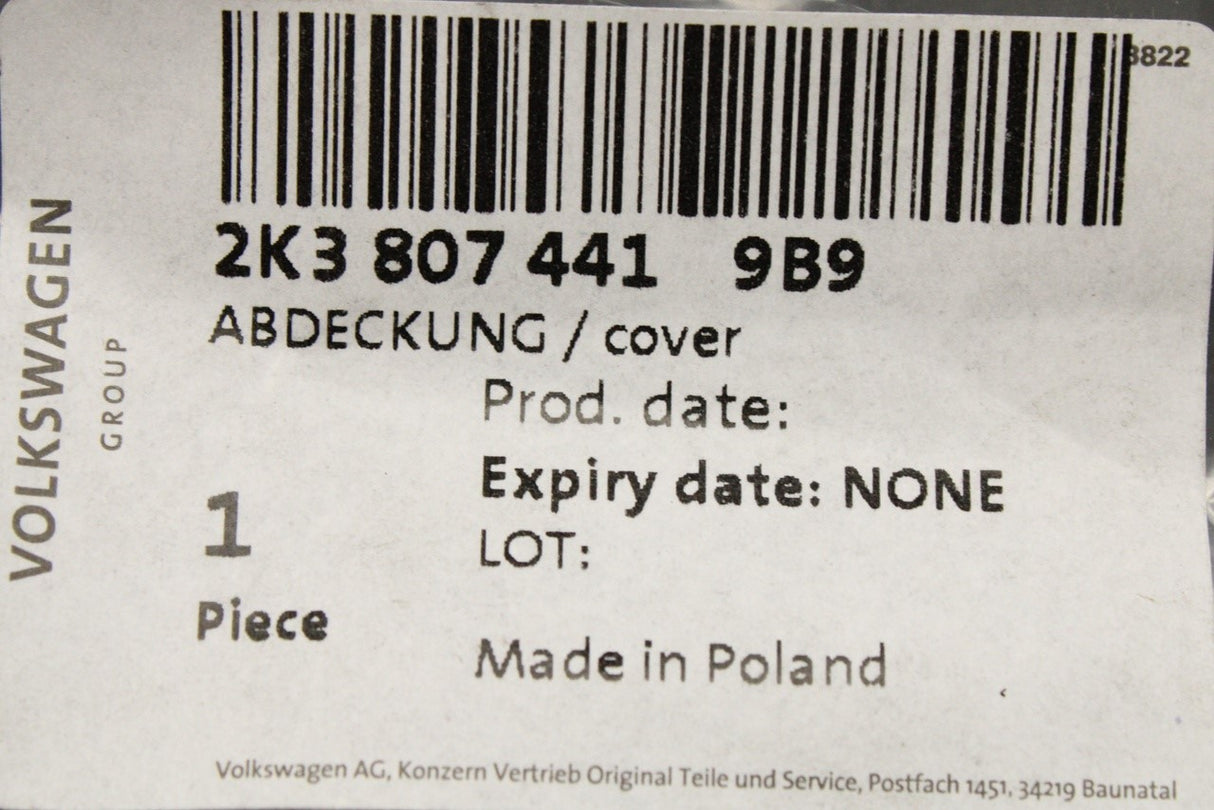 VW Caddy 2011-2015 towing eye cover (rear) 2K3807441 9B9