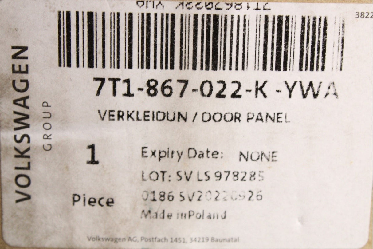 VW Multivan 2022-on door card panel (front right) 7T1867022K YWA