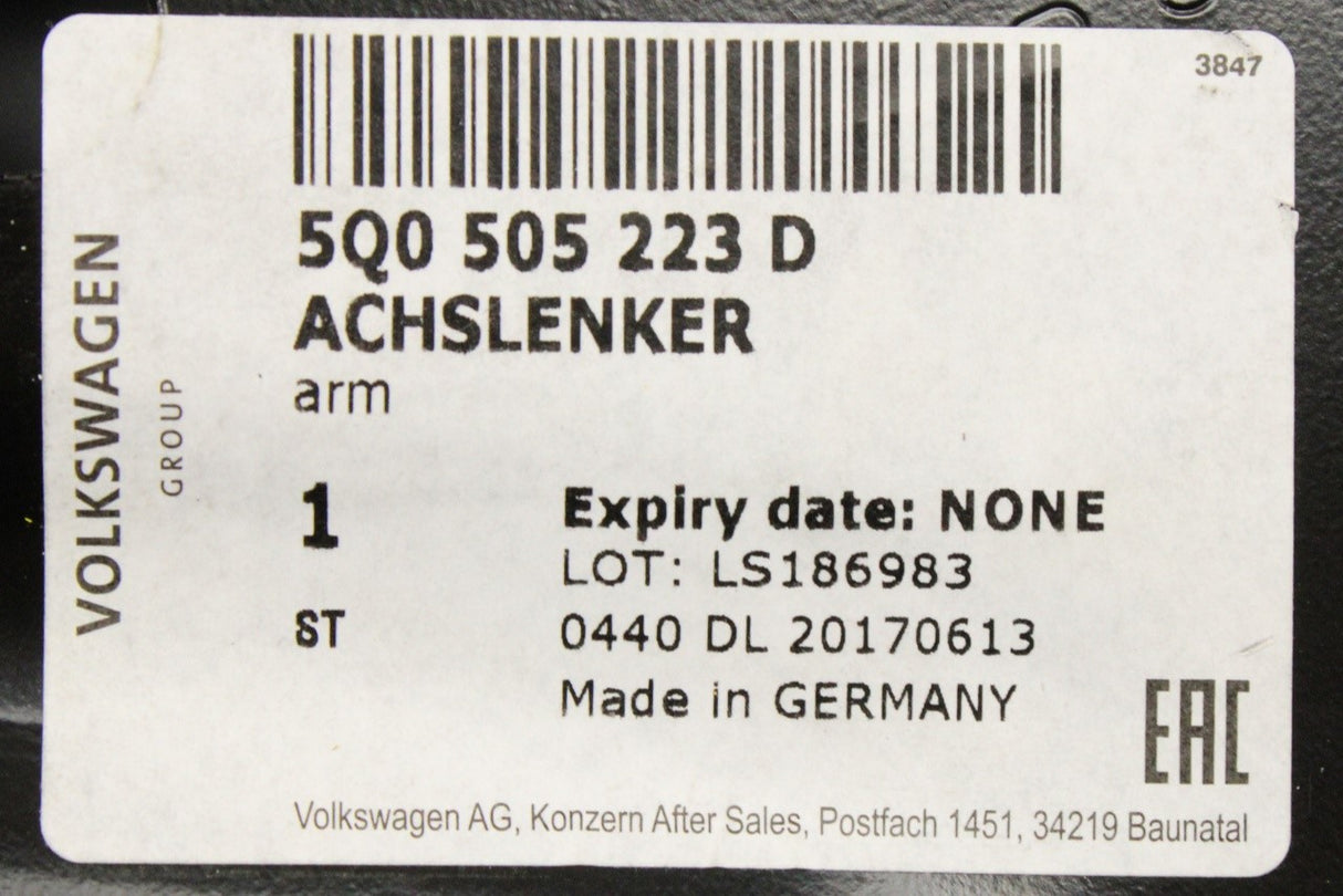 VW Golf Audi A3 Skoda Octavia SEAT rear trailing arm (left) 5Q0505223D