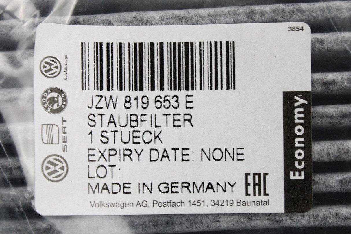 VW Transporter Cali T5 T6 cabin pollen filter element JZW819653E