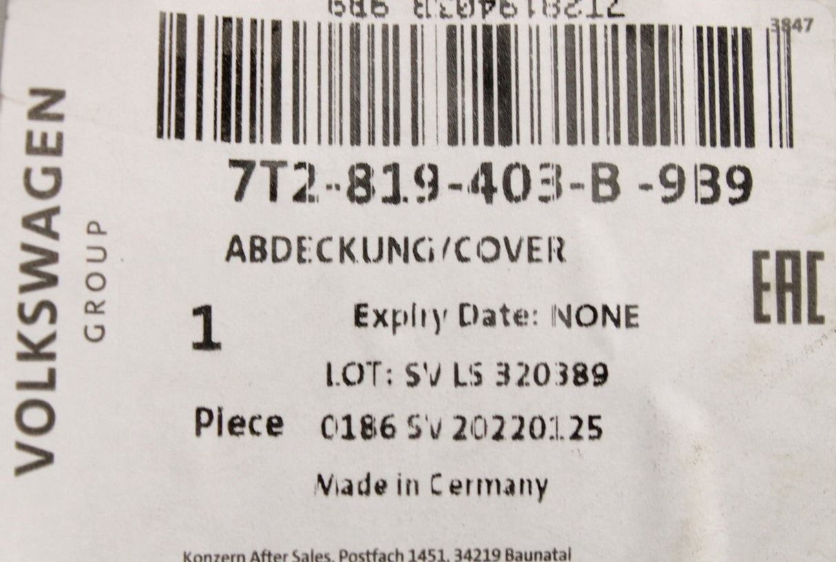 VW Multivan T7 2025-on RHD wiper rain cover scuttle panel 7T2819403B 9B9