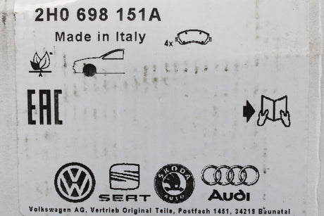VW Amarok 2010-on brake pads set for 303x28mm discs (front) 2H0698151A
