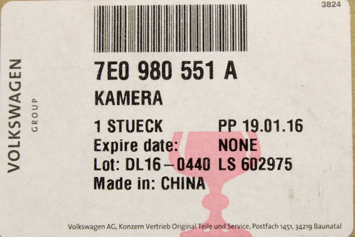 VW California Transporter T5.1 2010-2015 reversing camera 7E0980551A