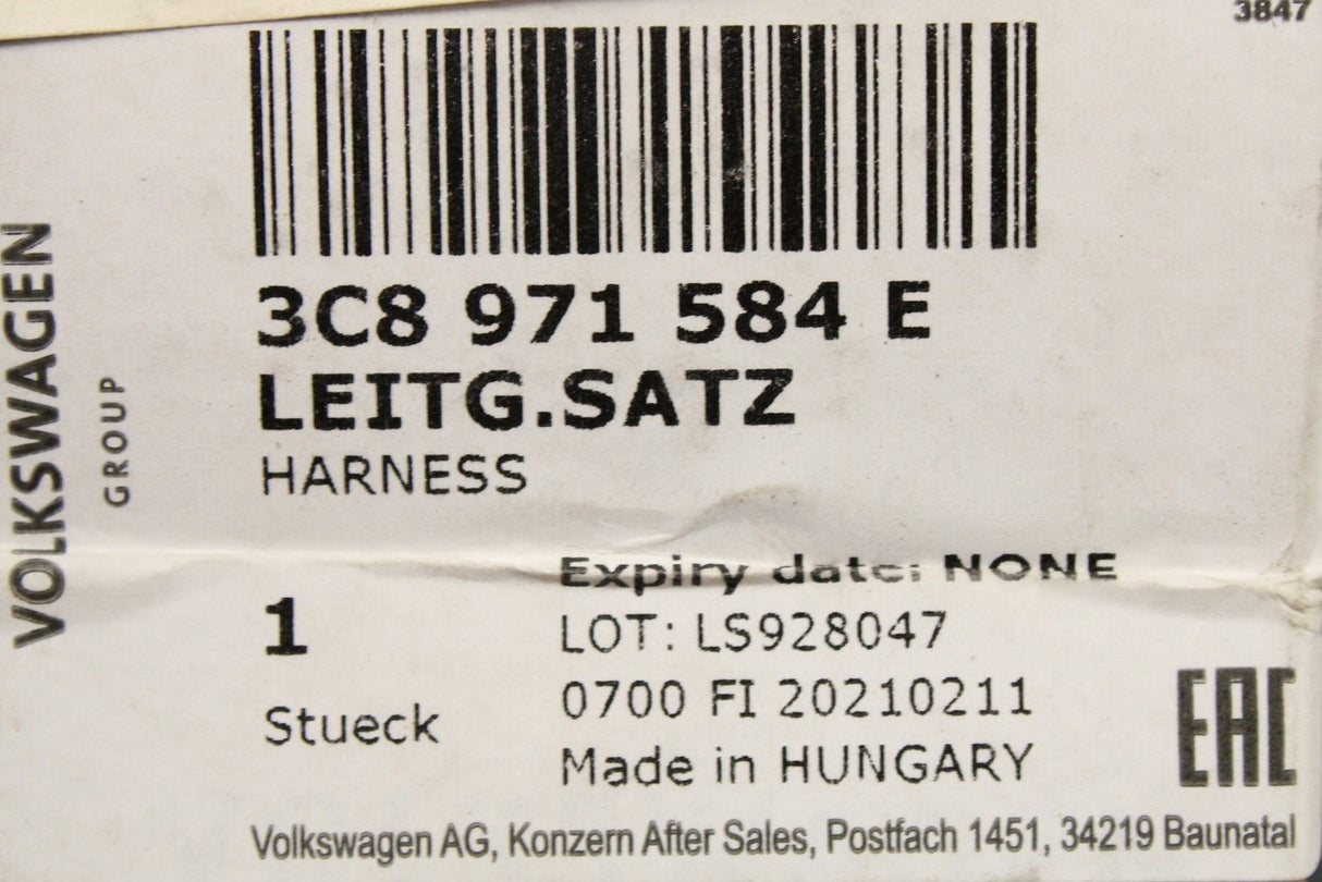 VW Beetle Passat Tiguan Up! Skoda SEAT airbag wiring harness 3C8971584E