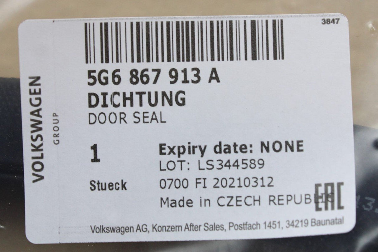 VW Golf MK7 MK7.5 hatchback 2013-20 left inner rear door seal 5G6867913A