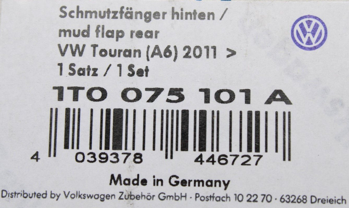 VW Touran 2011-15 accessory mud flaps set (rear) 1T0075101A