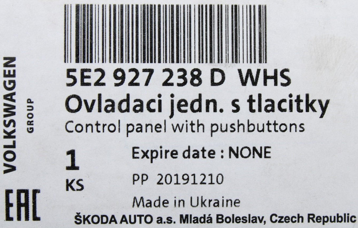 Skoda Octavia 2013-20 Control panel parking assist button 5E2927238D WHS