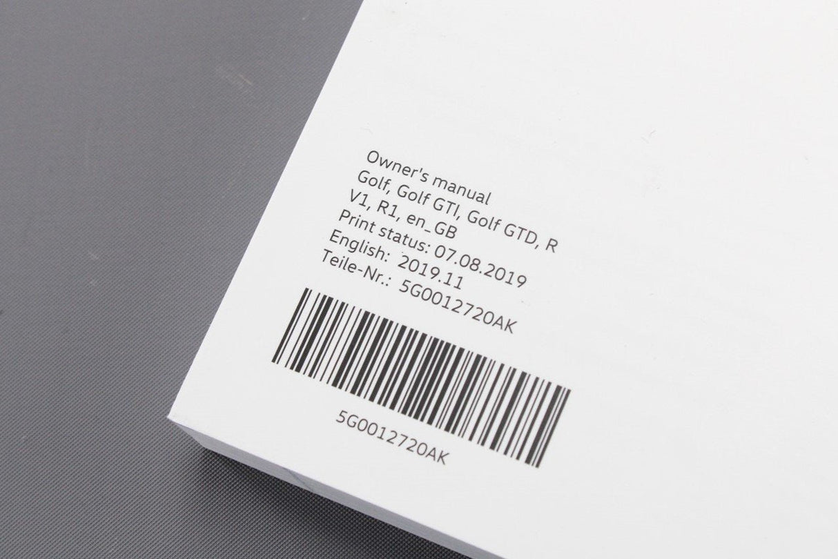 VW Golf MK7.5 2017-2020 owners manual handbook 5G0012720AK