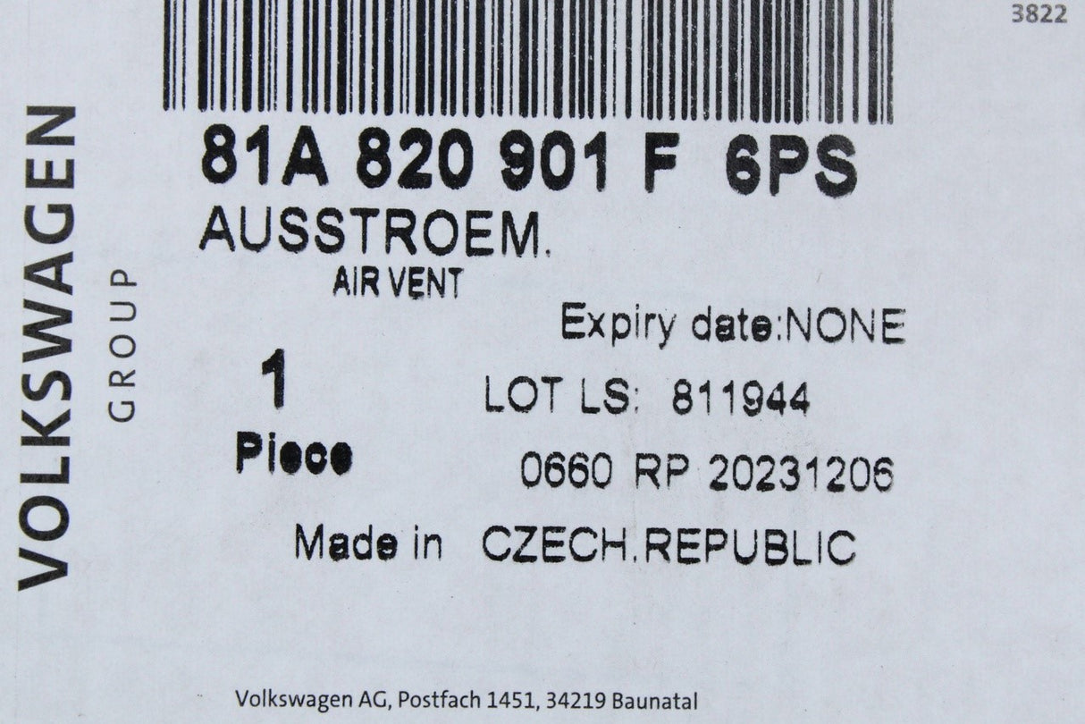 Audi A3 S3 RS3 8V 17-20 Q2 17-on dashboard air vent (x1) 81A820901F 6PS