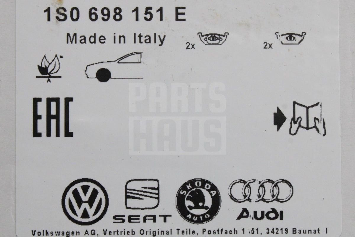 VW e-Up 2017-24 Skoda E-Citigo SEAT e-Mii brake pads (front) 1S0698151E