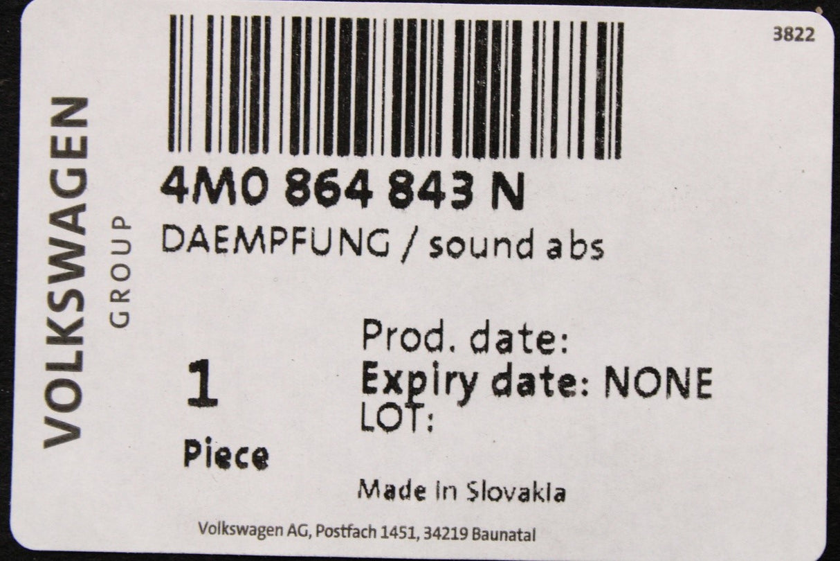 VW Touareg Audi Q7 Q8 RSQ8 exhaust tunnel sound absorber 4M0864843N