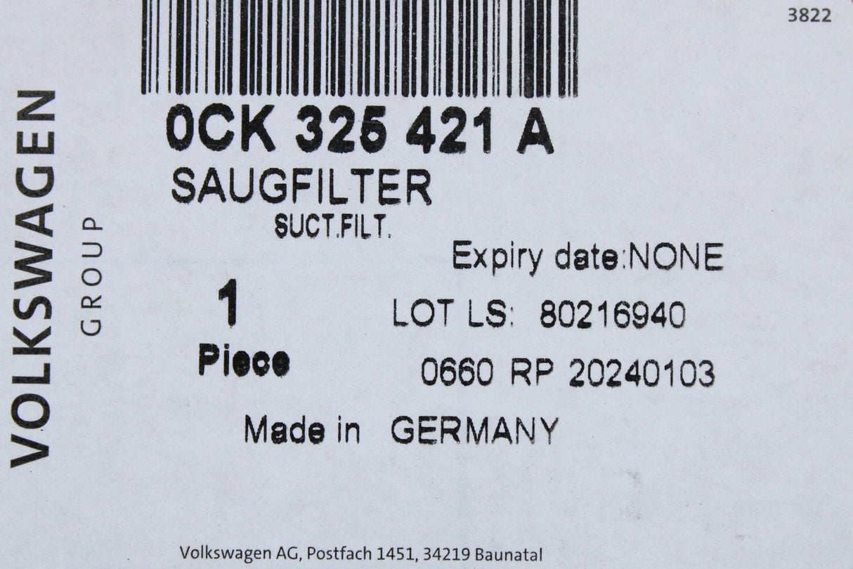 Audi A4 A5 A6 A7 Q5 7 speed DL501 gearbox suction filter 0CK325421A