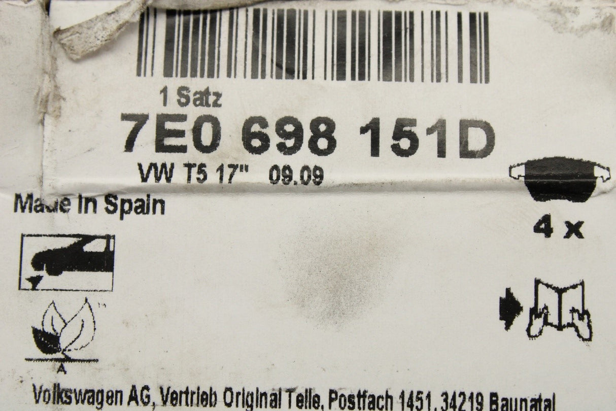 VW Transporter T5 T6 2010-2019 brake pads (front) 7E0698151D