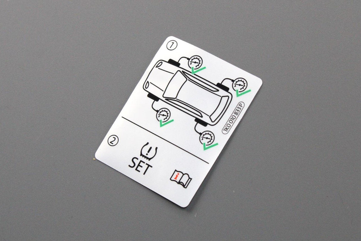 VW Audi Skoda SEAT tyre pressure monitoring system sticker 1K0010833P