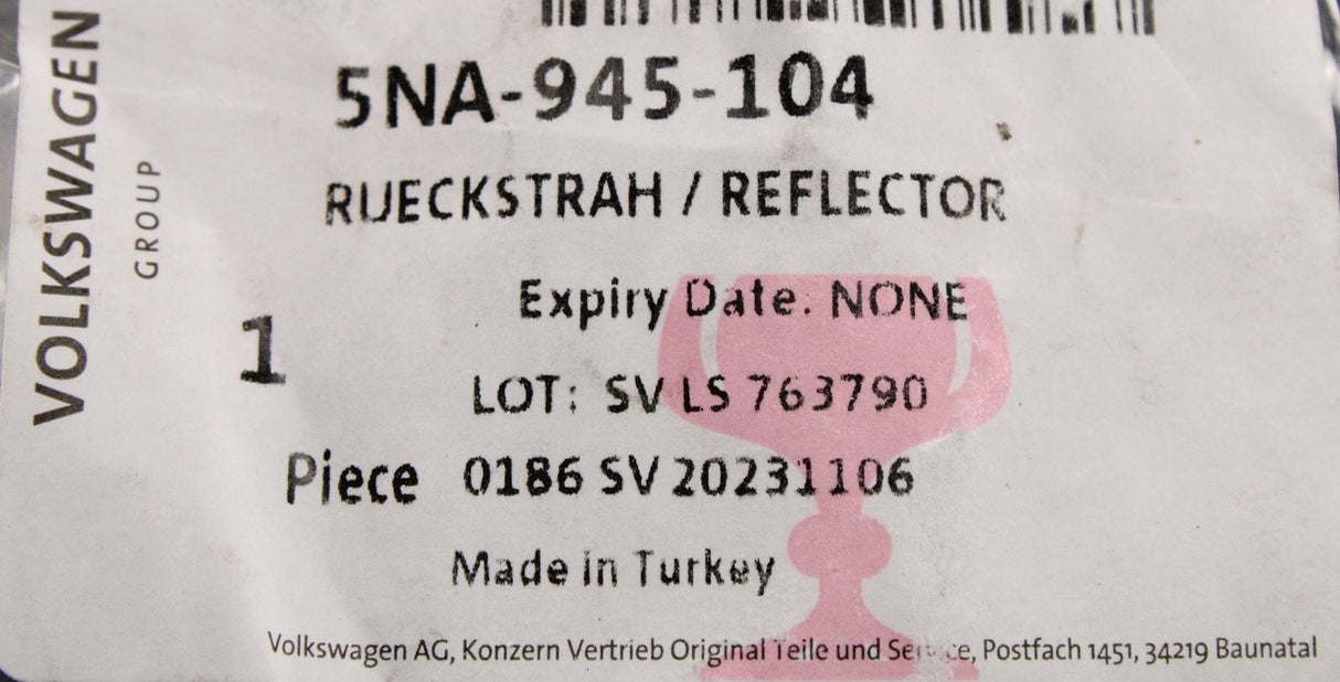 VW Tiguan 2016-23 rear outer bumper reflector (right) 5NA945104