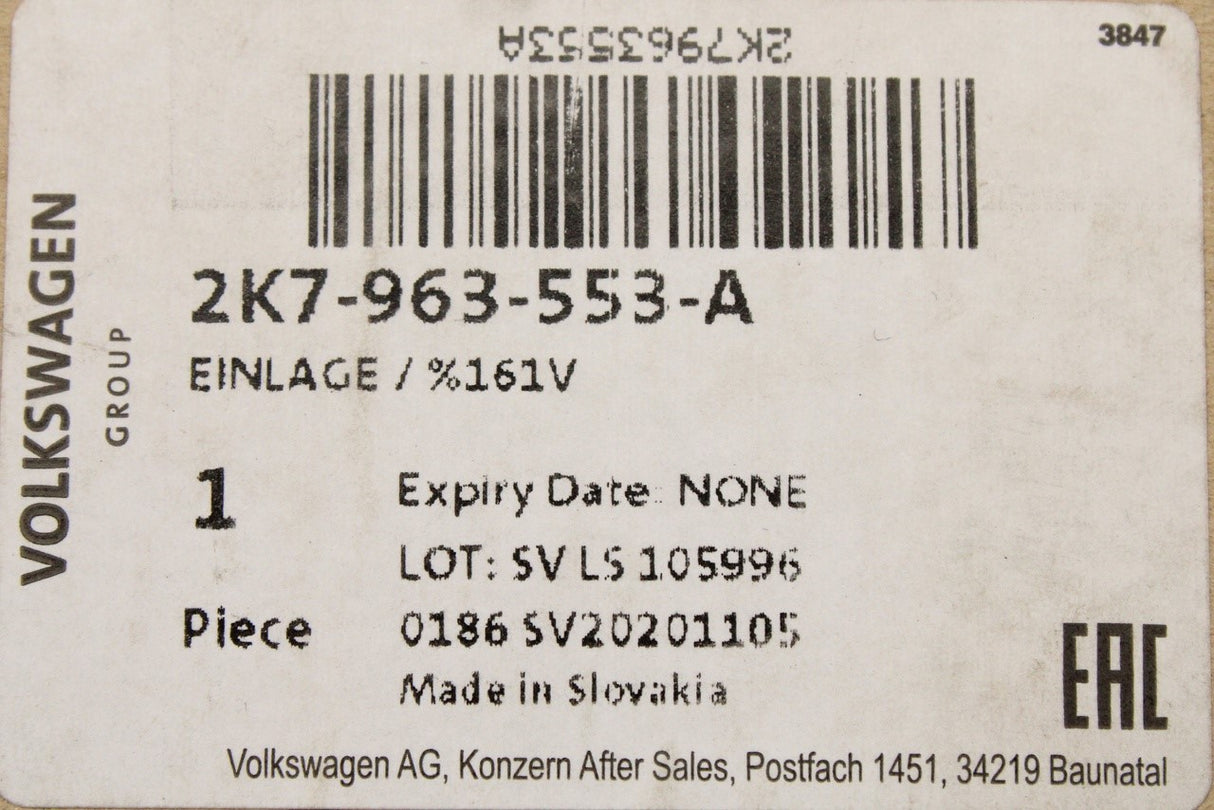 VW Caddy 2021-on 3 seat bench occupancy sensor 2K7963553A